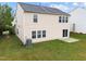 Exterior view of the back of the house with siding, showing the yard and access to a patio at 6013 Shelane Ct, Raleigh, NC 27610