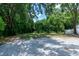 View of the mostly shaded backyard, featuring gravel and overgrown vegetation at 221 Charlotte Ave, Sanford, NC 27330