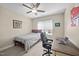 Bedroom with neutral walls, carpeted floor, ceiling fan and desk with chair at 405 Joseph Alexander Dr, Fuquay Varina, NC 27526