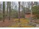 Spacious backyard with mature trees and a brick house, perfect for outdoor activities and relaxation at 407 Granville Rd, Chapel Hill, NC 27514