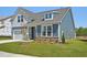 Beautiful two-story home with stone veneer, a 2-car garage, and lush green lawn and landscape at 121 Willow Cameron Way, Angier, NC 27501