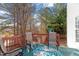 Open-air deck area furnished with chairs with a view of the wooded backyard area at 1218 Twelve Oaks Ln, Apex, NC 27502