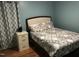 Bedroom with decorative bedding, side table with lamp, and wood flooring at 312 East End Ave, Durham, NC 27703