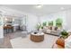 Open-concept living space with hardwood floors, a modern sofa, and a view of the kitchen at 41 Silver Moon Ln # 115, Clayton, NC 27527