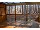 View of the wooden deck, with a beautiful view of the surrounding trees at 441 Hill Rd, Rougemont, NC 27572