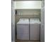 Convenient laundry closet with washer, dryer, and shelving for storage at 441 Hill Rd, Rougemont, NC 27572
