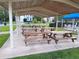 Community picnic shelter featuring multiple tables, and garbage cans at 5402 Whisperwood Dr, Durham, NC 27713