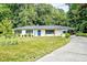 Charming single-story home featuring a bright blue front door and a covered parking area at 7414 Virgilina Rd, Roxboro, NC 27574