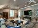 Expansive living room features comfortable seating, a large TV, and natural light from large windows at 107 Marseille Pl, Cary, NC 27511