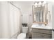 Cozy bathroom featuring a shower, toilet, and vanity with neutral color tones at 1126 Talisker Way, Burlington, NC 27215
