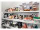 Organized walk-in pantry with stocked shelves, providing ample storage space at 1126 Talisker Way, Burlington, NC 27215