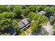 Aerial view of a home nestled among mature trees in a residential neighborhood with well-maintained landscaping at 1200 Glenwood Ave, Raleigh, NC 27605
