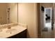 Bathroom featuring a dark vanity and decorative mirror at 1520 Village Grove Ct, Hillsborough, NC 27278