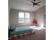 Bedroom with vaulted ceiling, carpet, natural light, and ceiling fan at 1520 Village Grove Ct, Hillsborough, NC 27278
