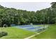 Multiple tennis courts are surrounded by lush trees and greenery, offering a picturesque place to play at 632 Angus Ct, Sanford, NC 27332