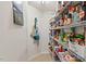 Organized pantry with metal shelving offering ample storage space for groceries and household items at 634 Conover Rd, Durham, NC 27703