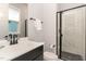 Modern bathroom with a walk-in shower, sleek vanity, and contemporary finishes at 183 Post Oak Rd, Chapel Hill, NC 27516
