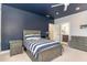 Charming bedroom with ensuite bathroom access features a dark blue accent wall, and bright walls at 183 Post Oak Rd, Chapel Hill, NC 27516