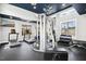 A home gym featuring treadmills, a Hoist multi-gym, and dumbbell rack in a well-lit room at 2515 Maplemere Ct, Durham, NC 27703