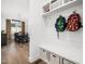 Mud room with custom storage and bench at 285 Scotland Dr, Youngsville, NC 27596