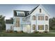 Rendering of a two-story white house with black trim, a covered porch and manicured lawn at 3321 Founding Place, Raleigh, NC 27612