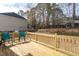 The backyard deck has a railing and chairs overlooking the lawn at 3528 Dewing Dr, Raleigh, NC 27616