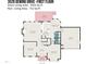 Detailed first floor floorplan of 3528 Dewing Drive including deck, kitchen, living room, and garage at 3528 Dewing Dr, Raleigh, NC 27616