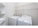 Functional laundry room with washer, dryer, and shelving for storage at 3528 Dewing Dr, Raleigh, NC 27616