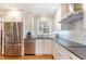 Modern kitchen featuring stainless steel appliances, sleek cabinets, and a stylish backsplash at 4812 Stonehill Dr, Raleigh, NC 27609