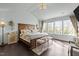 Spacious primary bedroom with vaulted ceilings, a large window, and elegant furnishings creates a relaxing retreat at 1404 Vanguard Pl, Durham, NC 27713