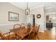 Traditional dining room with a wooden table, seating for six, and elegant lighting fixture at 1421 Harvey Johnson Rd, Raleigh, NC 27603