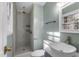 Elegant bathroom with sink, toilet, and shower for a functional bathing experience at 2201 Knollwood Dr, Sanford, NC 27330