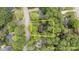 Aerial view of the property nestled among lush trees, outlined to emphasize its boundaries and location at 2301 Pastille Ln, Raleigh, NC 27612