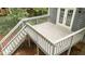 A wooden deck with white railing featuring steps leading to the yard and a door to enter the home at 2301 Pastille Ln, Raleigh, NC 27612