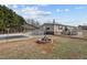 Exterior view of the back of the home, featuring a stone fire pit and covered parking at 341 Acorn Ct, Rougemont, NC 27572