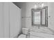 Bathroom featuring a white shower curtain, vanity with mirror, sink, and toilet at 5025 Fanyon Way, Raleigh, NC 27612