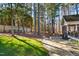 Landscaped backyard with patio, mature trees and fence line provides a private outdoor space at 5300 Grand Gate Dr, Raleigh, NC 27613