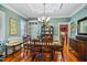 Formal dining room featuring a large table, chairs, chandelier, and built-in shelving at 5300 Grand Gate Dr, Raleigh, NC 27613