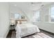 This bedroom features natural light, a ceiling fan, and neutral decor at 543 Guilford Cir, Raleigh, NC 27608