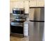 Close up of modern kitchen featuring stainless steel appliances, granite countertops, and white cabinets at 6102 Highcastle Ct, Raleigh, NC 27613