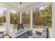 Inviting screened porch with comfortable seating and views of the lush, wooded backyard at 123 Stone Park Dr, Wake Forest, NC 27587