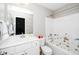 Charming bathroom with a tub/shower combo and a vanity with a sink at 141 W Falcon Ct., Clayton, NC 27520