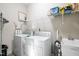 Laundry room with white washer and dryer, utility sink and wire shelving at 40 Ringneck Ct, Lillington, NC 27546