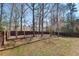 This private backyard is fenced in and features mature trees and a swing set at 4711 Marena Pl, Durham, NC 27707