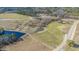 Aerial view of an empty land tract near the pond, featuring a small pond and tree lines at 515 Sanctuary Trl, Cameron, NC 28326