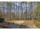 A serene backyard with towering trees, lush lawn, and a charming patio area at 6108 King Croydon Ct, Raleigh, NC 27603