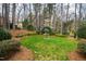 Tranquil backyard view of fountain and lush landscaping at 620 Marlowe Rd, Raleigh, NC 27609