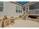 Inviting backyard patio with a table and chairs, a screened-in porch, and a landscaped lawn at 65 Walking Trl, Youngsville, NC 27596