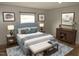Cozy bedroom with light blue accents, wood floors, and modern decor at 9115 Nc 157, Rougemont, NC 27572