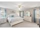 Bright bedroom features a white bed frame, dresser, and light blue accents for a cool and relaxing atmosphere at 104 Buckden Pl, Cary, NC 27518